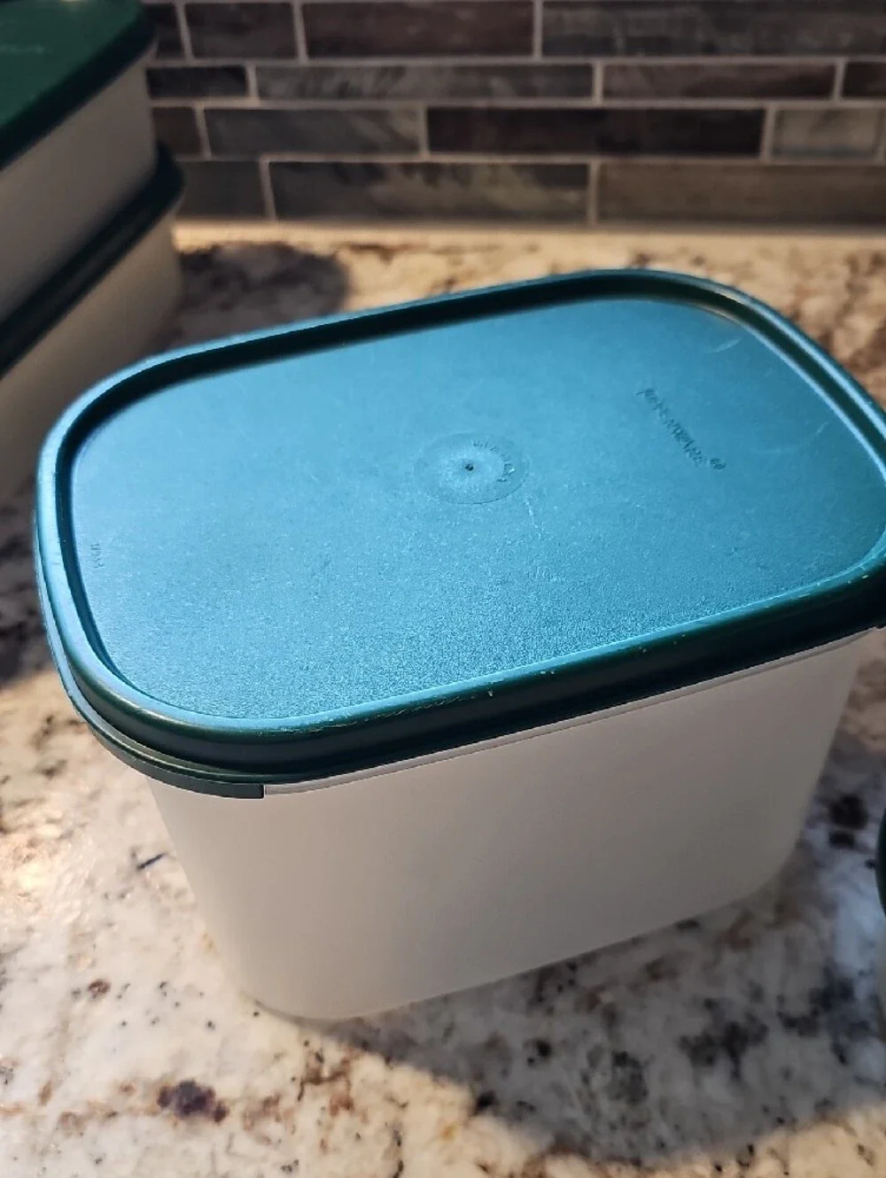 Tupperware White Containers with Dark Green Lids - Set of 4